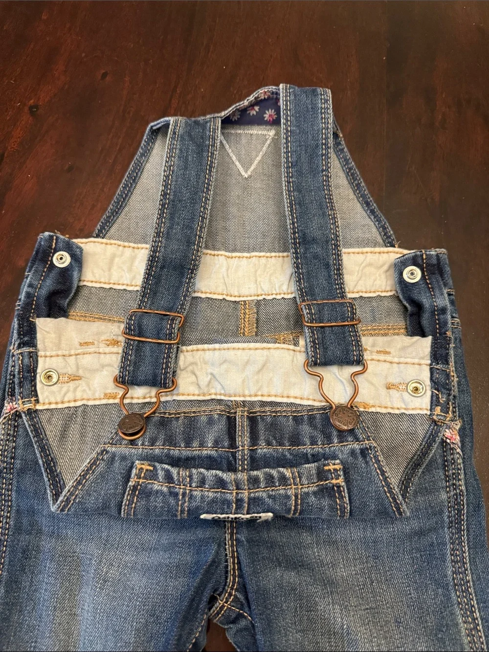 OshKosh B'gosh Vintage Toddler Girl’s Denim Overalls w/ Floral Trim size 18 mos